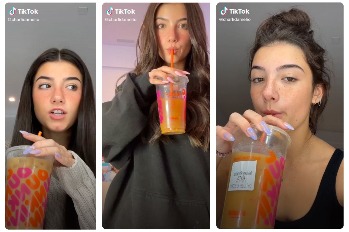 Charli D'Amelio promoting Dunkin drinks