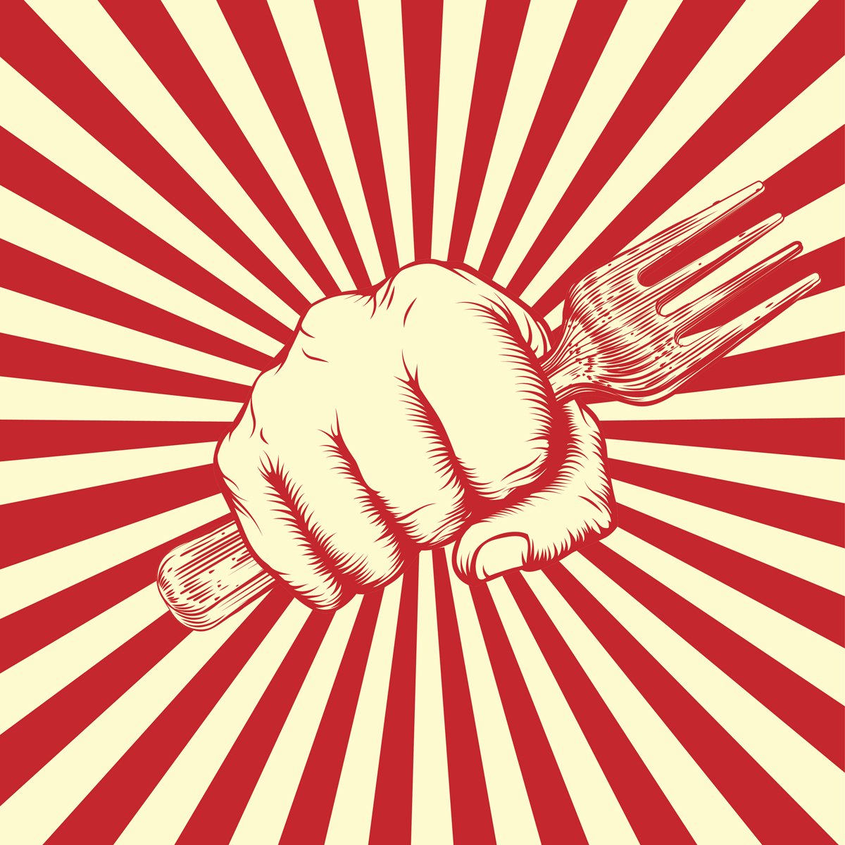 revolutionary fist holding a fork