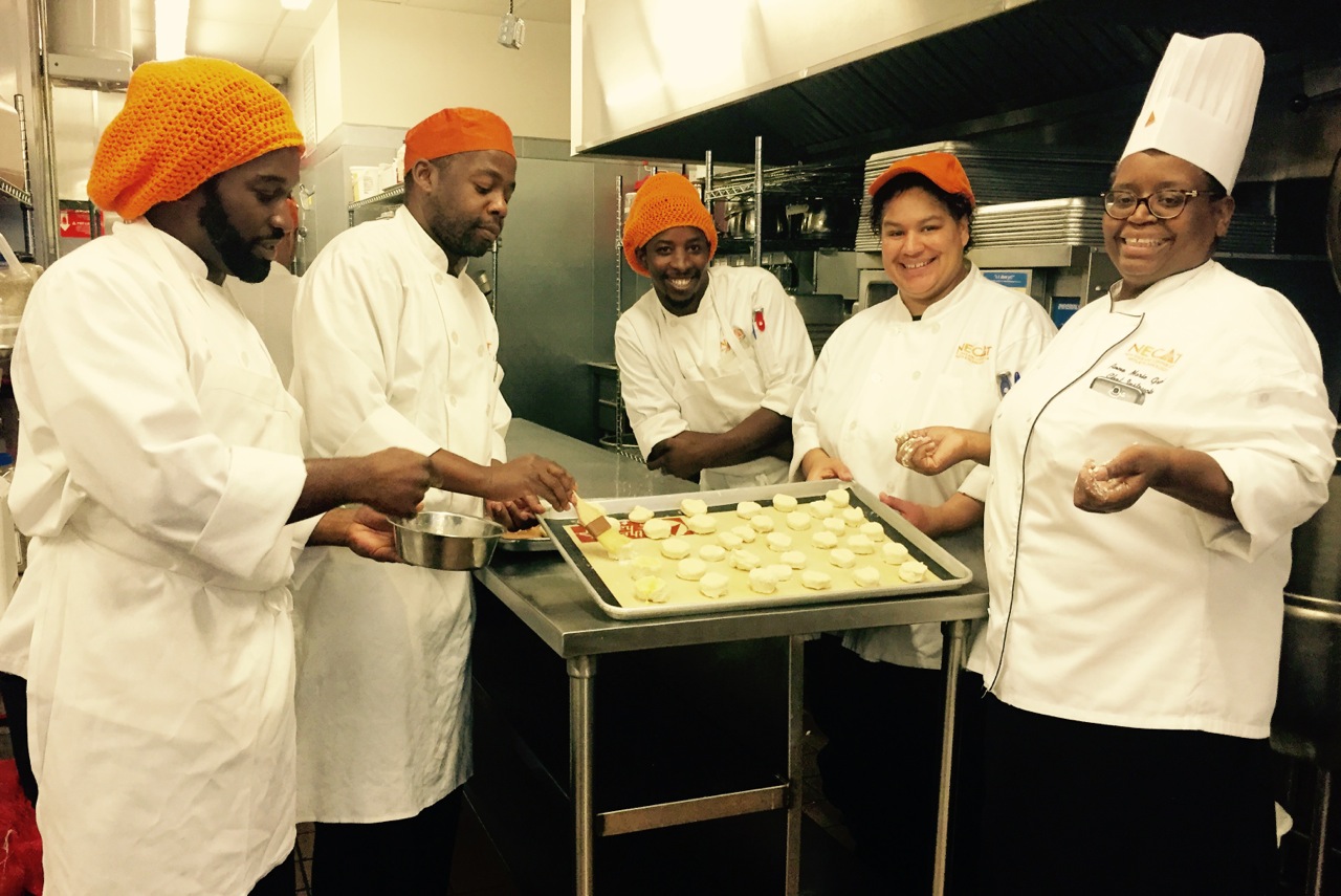 Trainee Cooks with Chef at the New England Center for Arts and Technology